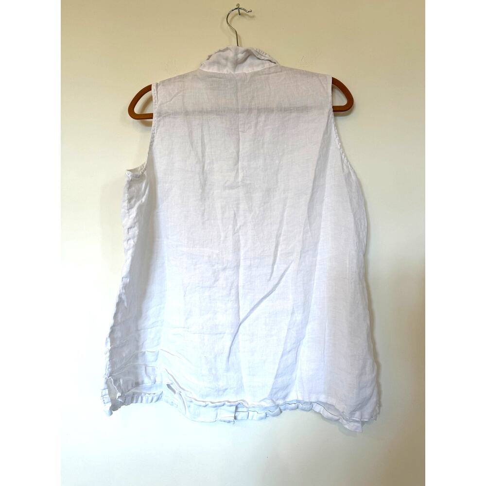 Vtg 90s Match Point 100% linen sleeveless button down shirt white M cottagecore - Picture 2 of 8